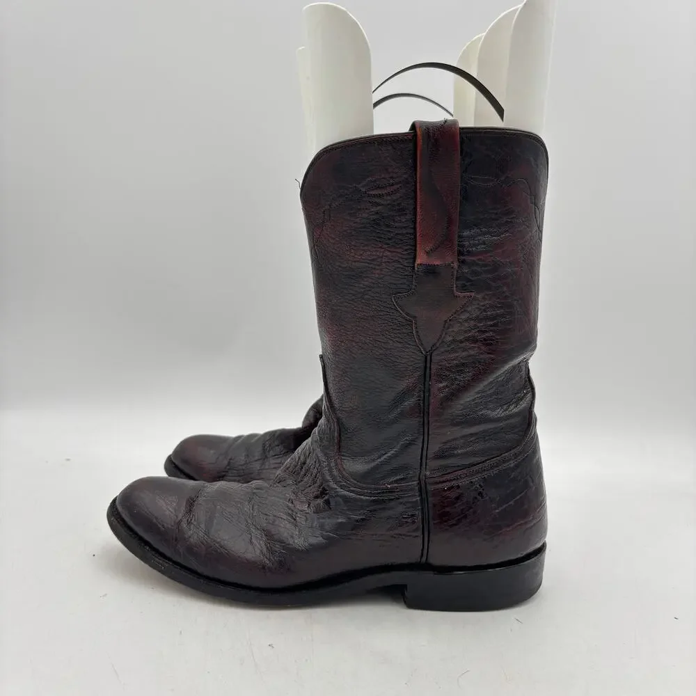 Vintage Lucchese Black Cherry Leather Roper Boots Men's 9D Western Workwear